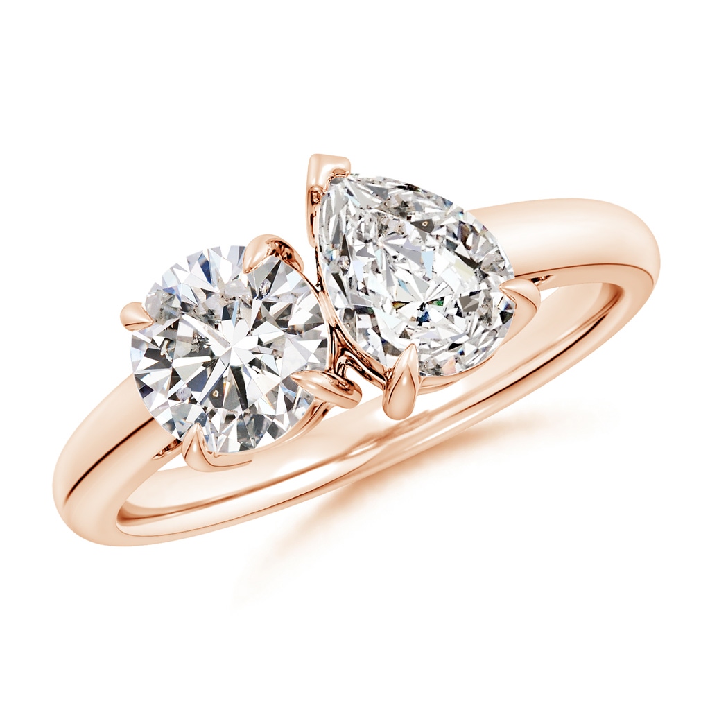 6.5mm IJI1I2 Round & Pear Diamond Two-Stone Engagement Ring in Rose Gold
