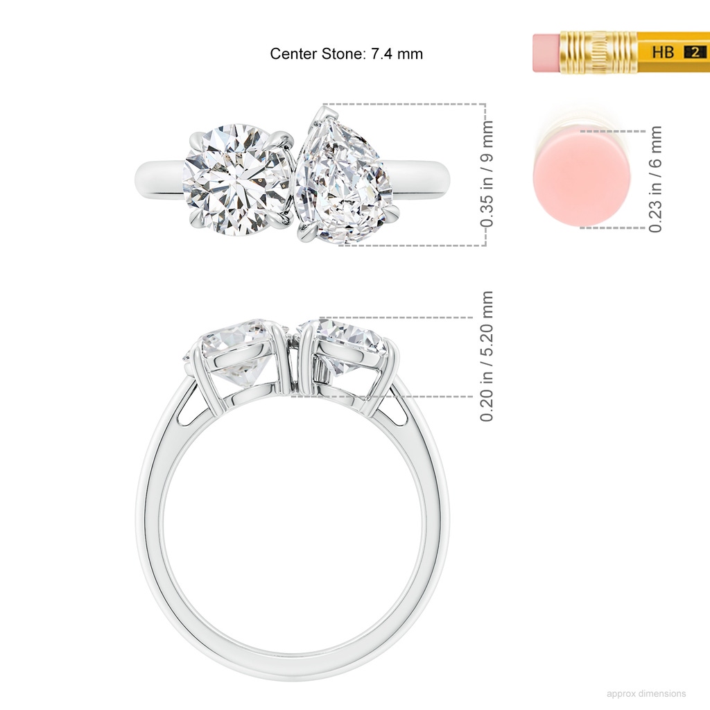 7.4mm HSI2 Round & Pear Diamond Two-Stone Engagement Ring in White Gold ruler