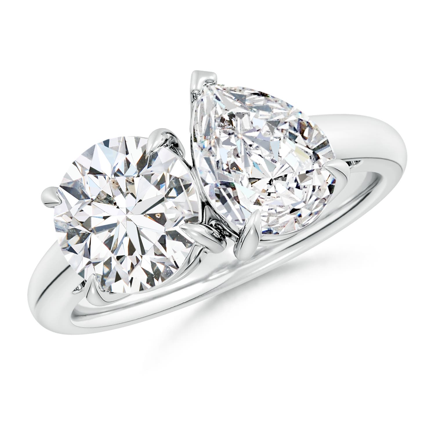 Angara 4.0 CTW Round & Pear Diamond Two-Stone Engagement Ring in Silver
