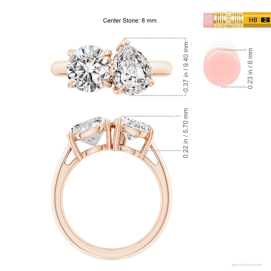 8mm IJI1I2 Round & Pear Diamond Two-Stone Engagement Ring in Rose Gold ruler