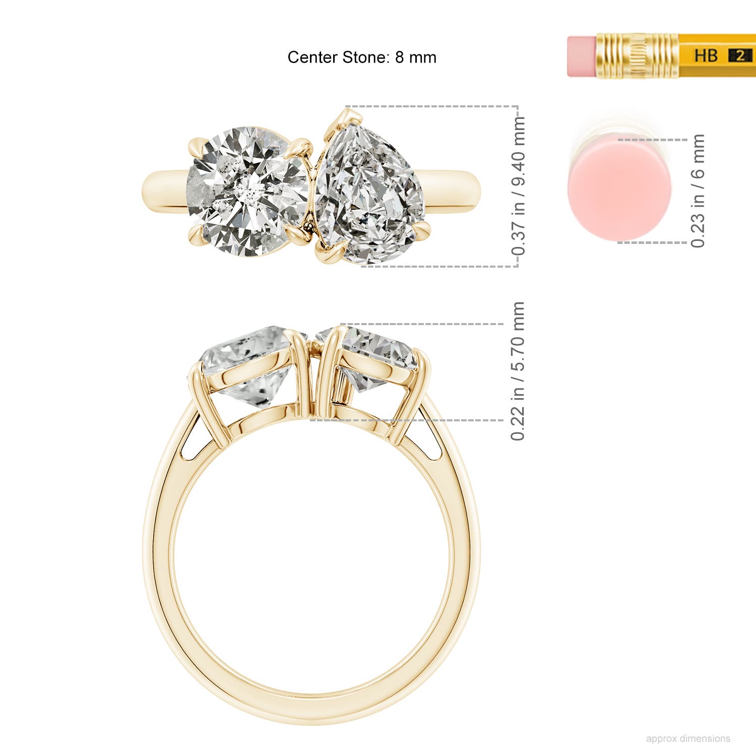8mm KI3 Round & Pear Diamond Two-Stone Engagement Ring in Yellow Gold - ruler