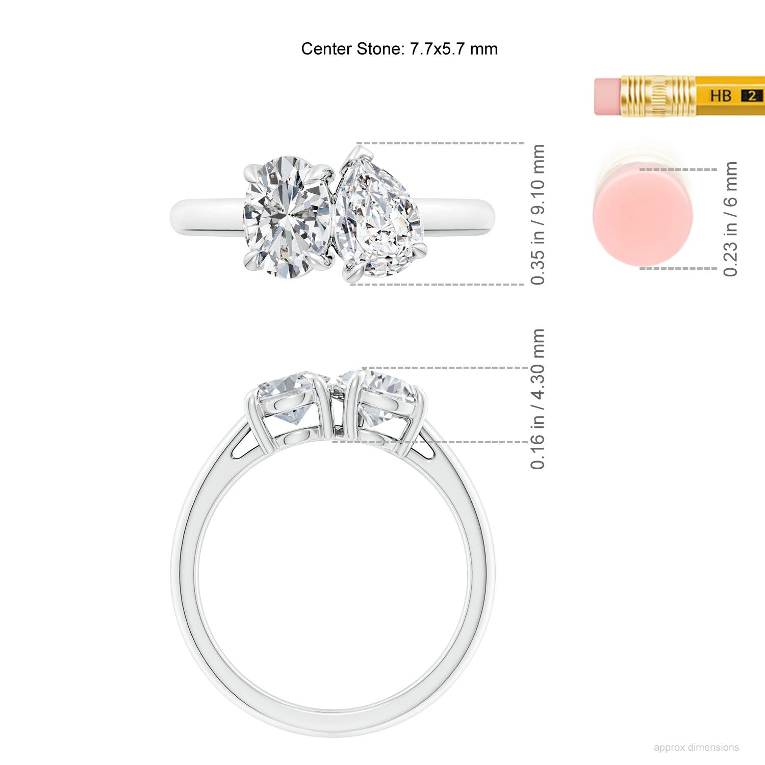 7.7x5.7mm HSI2 Oval & Pear Diamond Two-Stone Engagement Ring in White Gold - ruler