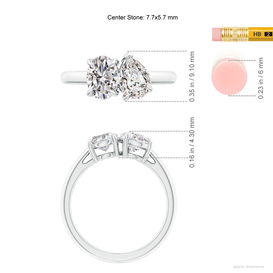 7.7x5.7mm IJI1I2 Oval & Pear Diamond Two-Stone Engagement Ring in P950 Platinum ruler