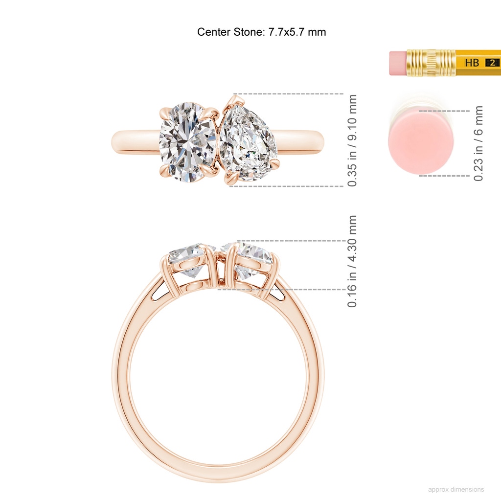 7.7x5.7mm IJI1I2 Oval & Pear Diamond Two-Stone Engagement Ring in Rose Gold ruler