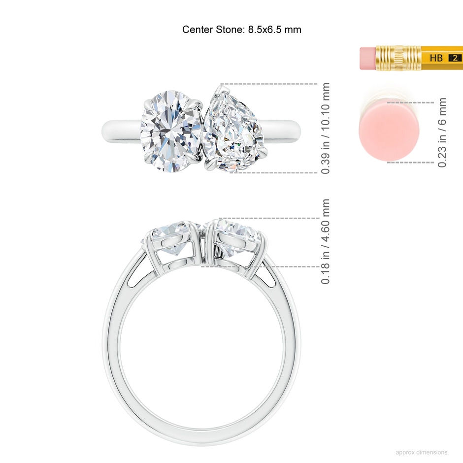 8.5x6.5mm GVS2 Oval & Pear Diamond Two-Stone Engagement Ring in S999 Silver ruler