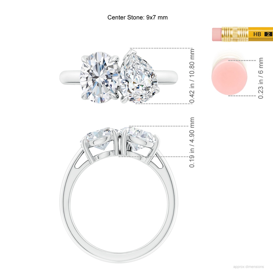 9x7mm GVS2 Oval & Pear Diamond Two-Stone Engagement Ring in P950 Platinum ruler