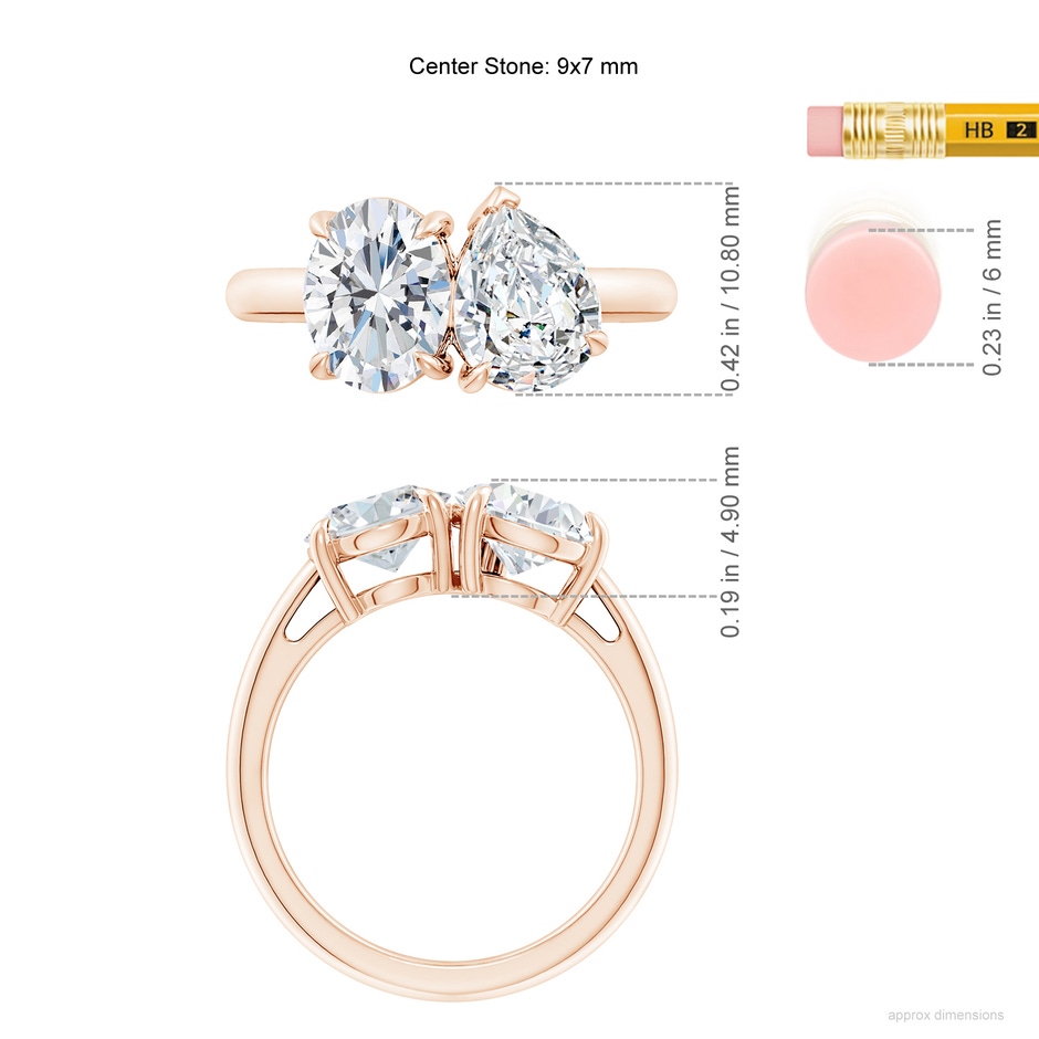9x7mm GVS2 Oval & Pear Diamond Two-Stone Engagement Ring in Rose Gold ruler