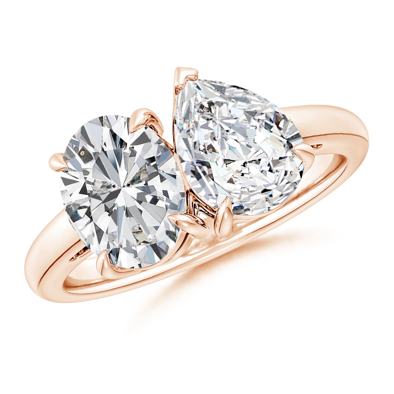 9x7mm HSI2 Oval & Pear Diamond Two-Stone Engagement Ring in 18CT Rose Gold