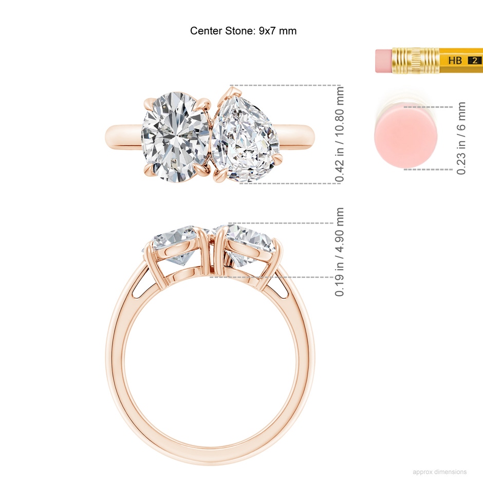 9x7mm HSI2 Oval & Pear Diamond Two-Stone Engagement Ring in 18K Rose Gold ruler
