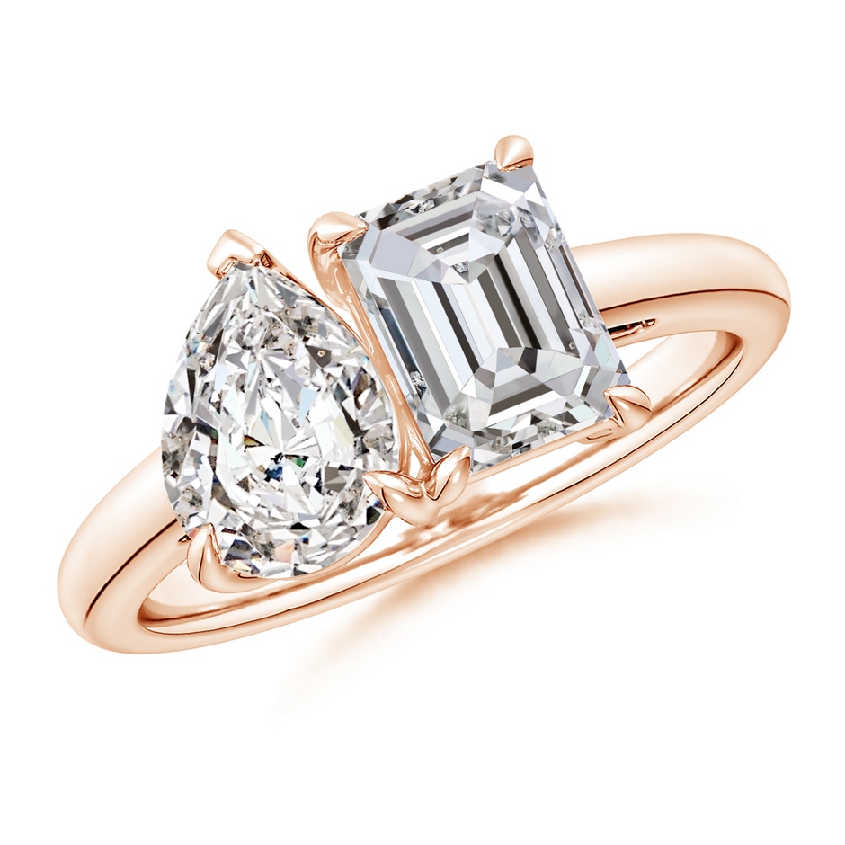 7.5x5.5mm IJI1I2 Emerald-Cut & Pear Diamond Two-Stone Engagement Ring in 18K Rose Gold 