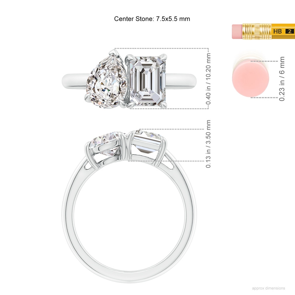 7.5x5.5mm IJI1I2 Emerald-Cut & Pear Diamond Two-Stone Engagement Ring in P950 Platinum ruler