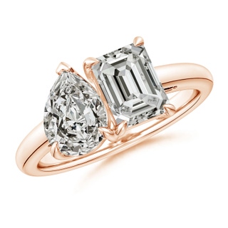 7.5x5.5mm KI3 Emerald-Cut & Pear Diamond Two-Stone Engagement Ring in Rose Gold