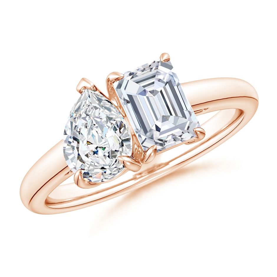 7x5mm GVS2 Emerald-Cut & Pear Diamond Two-Stone Engagement Ring in Rose Gold 