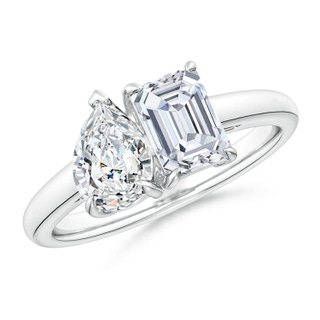 7x5mm GVS2 Emerald-Cut & Pear Diamond Two-Stone Engagement Ring in S999 Silver