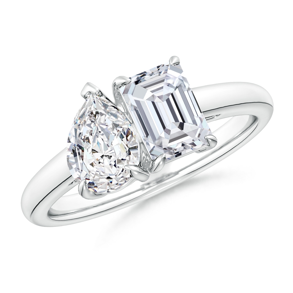 7x5mm HSI2 Emerald-Cut & Pear Diamond Two-Stone Engagement Ring in White Gold