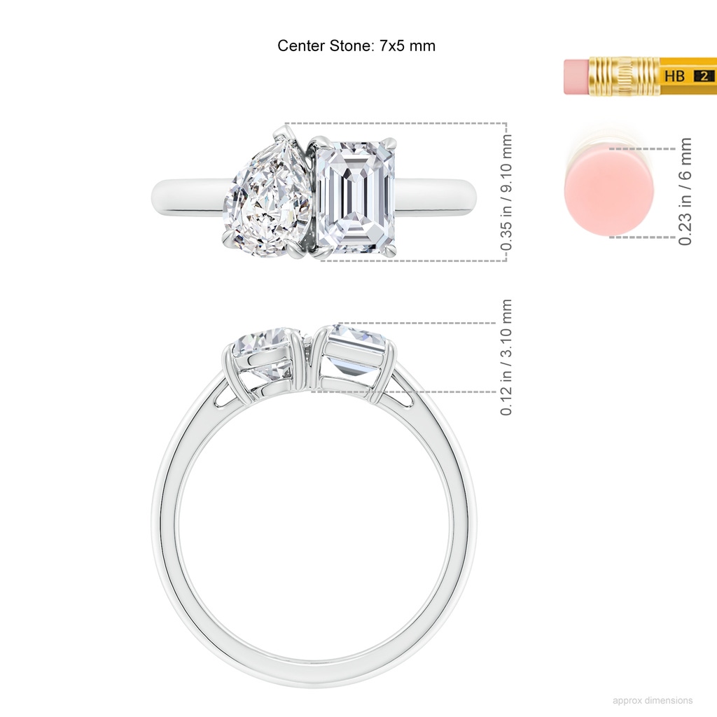 7x5mm HSI2 Emerald-Cut & Pear Diamond Two-Stone Engagement Ring in White Gold ruler