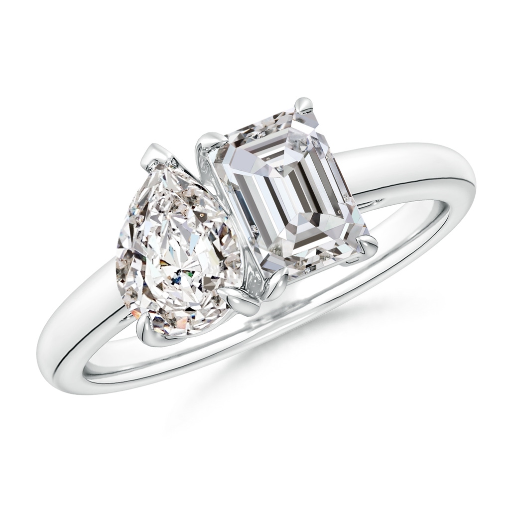 7x5mm IJI1I2 Emerald-Cut & Pear Diamond Two-Stone Engagement Ring in White Gold 