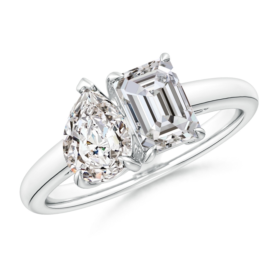 7x5mm IJI1I2 Emerald-Cut & Pear Diamond Two-Stone Engagement Ring in White Gold 