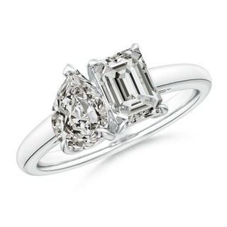 7x5mm KI3 Emerald-Cut & Pear Diamond Two-Stone Engagement Ring in S999 Silver