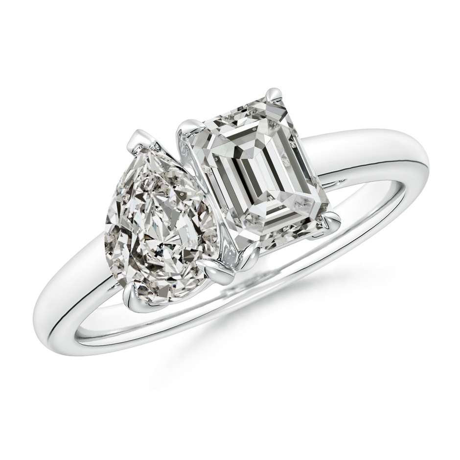 7x5mm KI3 Emerald-Cut & Pear Diamond Two-Stone Engagement Ring in S999 Silver 
