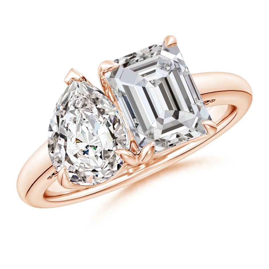 8.5x6.5mm IJI1I2 Emerald-Cut & Pear Diamond Two-Stone Engagement Ring in 18K Rose Gold 