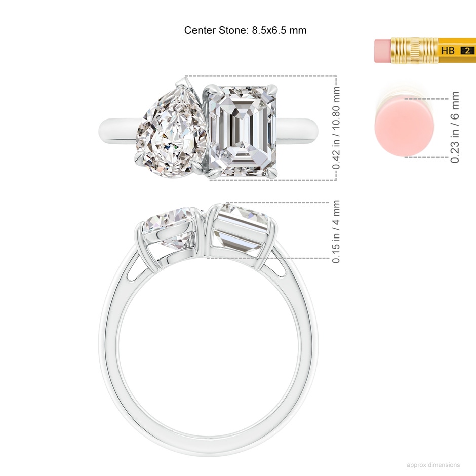 8.5x6.5mm IJI1I2 Emerald-Cut & Pear Diamond Two-Stone Engagement Ring in P950 Platinum ruler