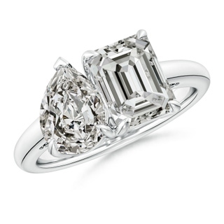 8.5x6.5mm KI3 Emerald-Cut & Pear Diamond Two-Stone Engagement Ring in S999 Silver