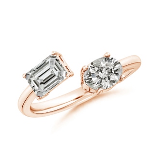 7x5mm KI3 Oval & Emerald-Cut Diamond Two-Stone Open Ring in Rose Gold