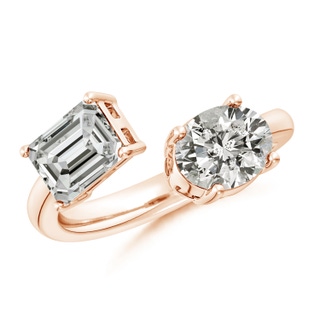 8.5x6.5mm KI3 Oval & Emerald-Cut Diamond Two-Stone Open Ring in 18K Rose Gold