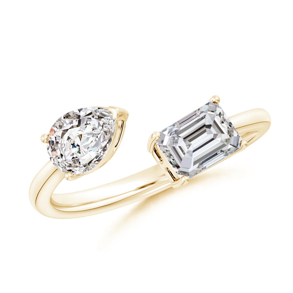 7x5mm IJI1I2 Pear & Emerald-Cut Diamond Two-Stone Open Ring in Yellow Gold