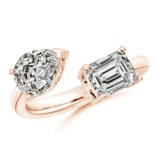 8.5x6.5mm KI3 Pear & Emerald-Cut Diamond Two-Stone Open Ring in 18K Rose Gold