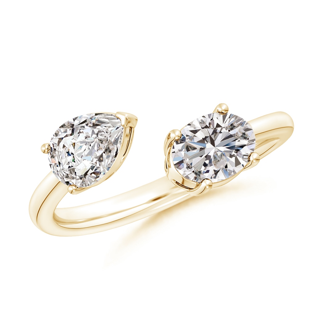 7x5mm IJI1I2 Oval & Pear Diamond Two-Stone Open Ring in Yellow Gold