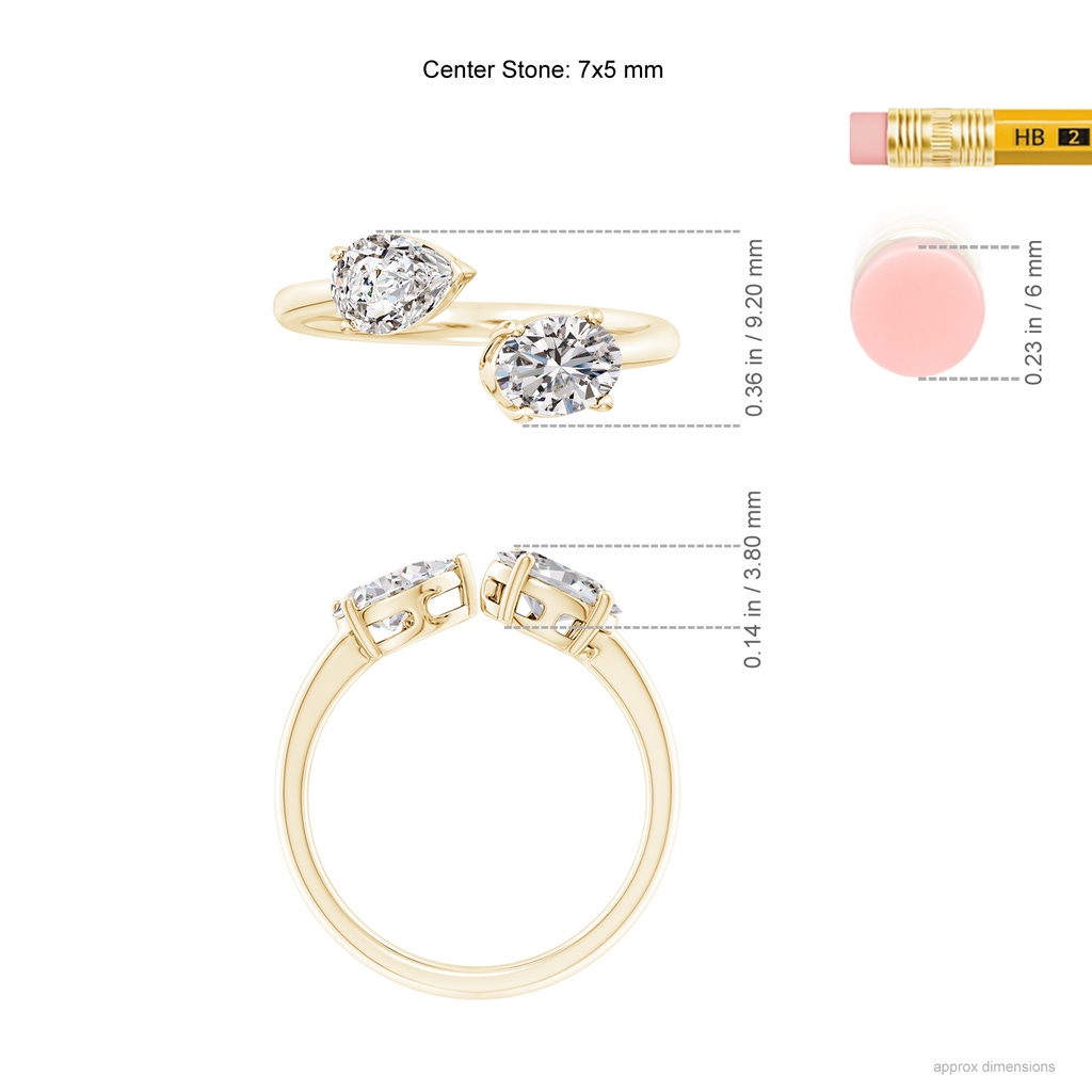 7x5mm IJI1I2 Oval & Pear Diamond Two-Stone Open Ring in Yellow Gold ruler