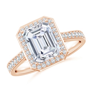 8.5x6.5mm GVS2 Emerald-Cut Diamond Halo Cocktail Ring in Rose Gold