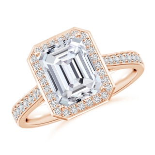 8.5x6.5mm HSI2 Emerald-Cut Diamond Halo Cocktail Ring in 18K Rose Gold