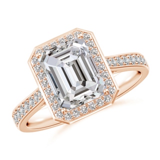 8.5x6.5mm IJI1I2 Emerald-Cut Diamond Halo Cocktail Ring in 18K Rose Gold