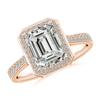 8.5x6.5mm KI3 Emerald-Cut Diamond Halo Cocktail Ring in Rose Gold