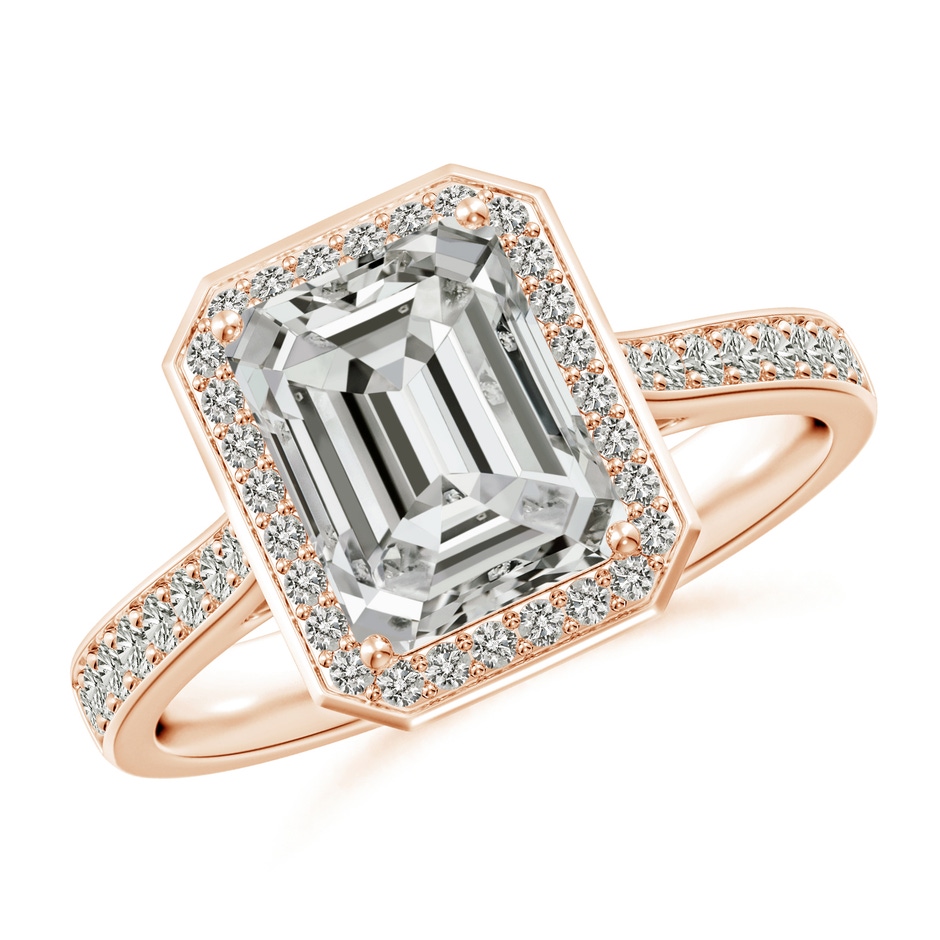 8.5x6.5mm KI3 Emerald-Cut Diamond Halo Cocktail Ring in Rose Gold 