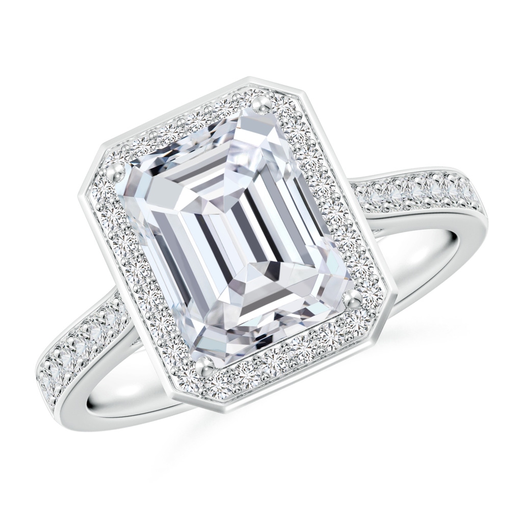 9x7mm HSI2 Emerald-Cut Diamond Halo Cocktail Ring in White Gold