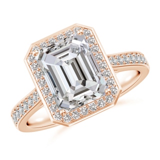 9x7mm IJI1I2 Emerald-Cut Diamond Halo Cocktail Ring in 18K Rose Gold