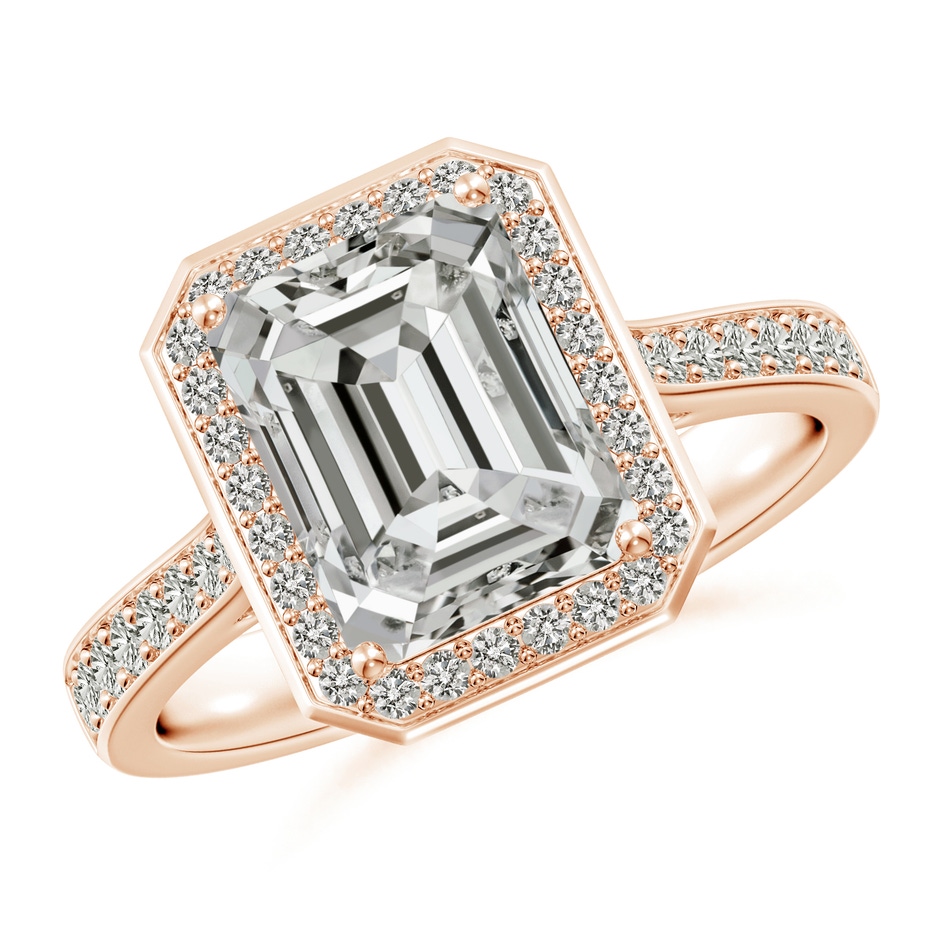 9x7mm KI3 Emerald-Cut Diamond Halo Cocktail Ring in 18K Rose Gold 