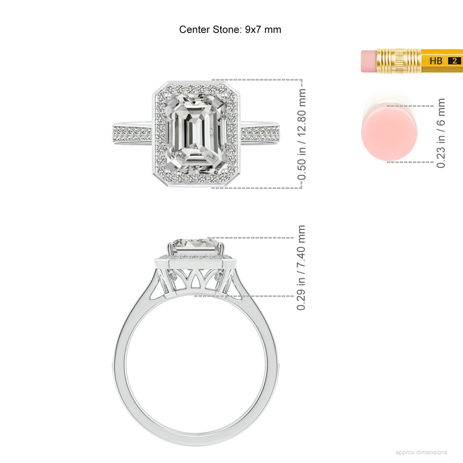 9x7mm KI3 Emerald-Cut Diamond Halo Cocktail Ring in P950 Platinum ruler