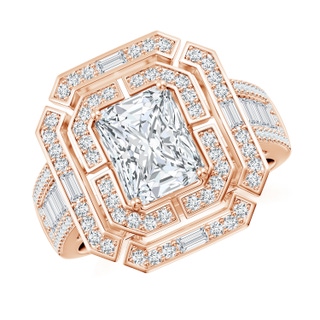 8x6mm GVS2 Radiant-Cut Diamond Double Halo Cocktail Ring in Rose Gold