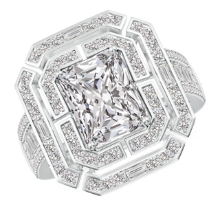 9.5x7.5mm IJI1I2 Radiant-Cut Diamond Double Halo Cocktail Ring in P950 Platinum