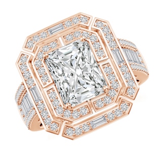 9x7mm HSI2 Radiant-Cut Diamond Double Halo Cocktail Ring in Rose Gold