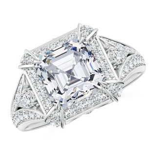 7.5mm GVS2 Asscher-Cut Diamond Split Shank Halo Cocktail Ring in P950 Platinum