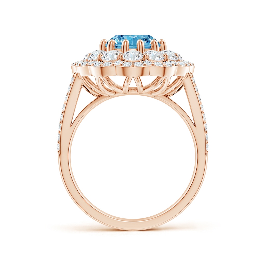 10x8mm AAAA Oval Diamond Floral Halo Split Shank Cocktail Ring in Rose Gold - side 199