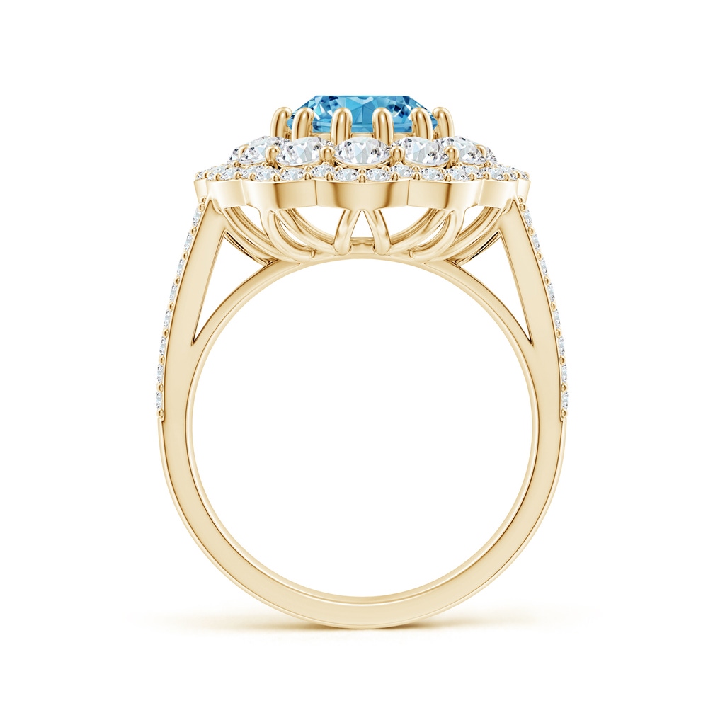 10x8mm AAAA Oval Diamond Floral Halo Split Shank Cocktail Ring in Yellow Gold - side 199