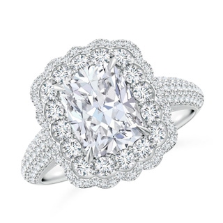 8.5x6.5mm GVS2 Cushion Rectangular Diamond Floral Double Halo Cocktail Ring in P950 Platinum