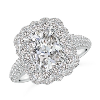 8.5x6.5mm IJI1I2 Cushion Rectangular Diamond Floral Double Halo Cocktail Ring in P950 Platinum